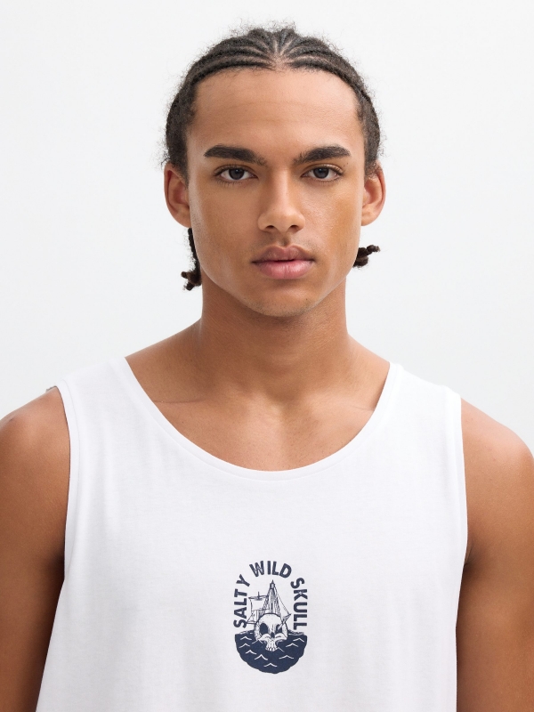 Camiseta de tirantes estampado calavera blanco vista detalle
