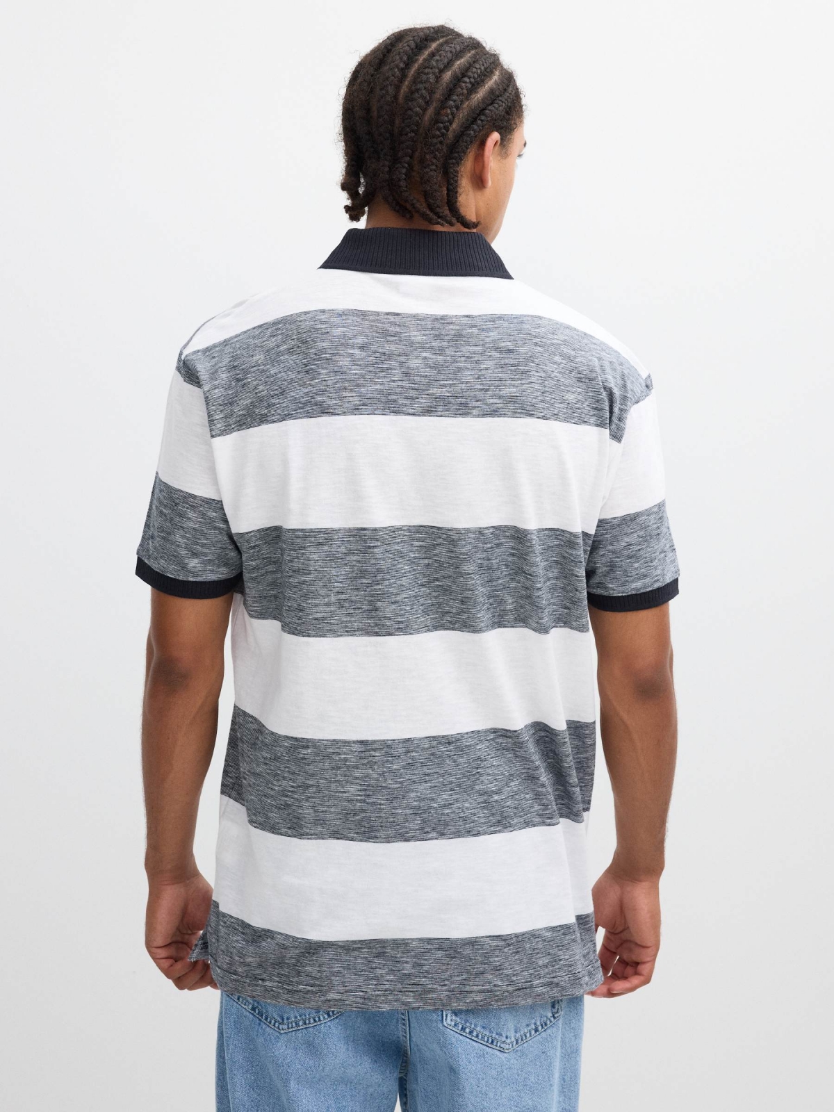 Woven striped polo white middle back view