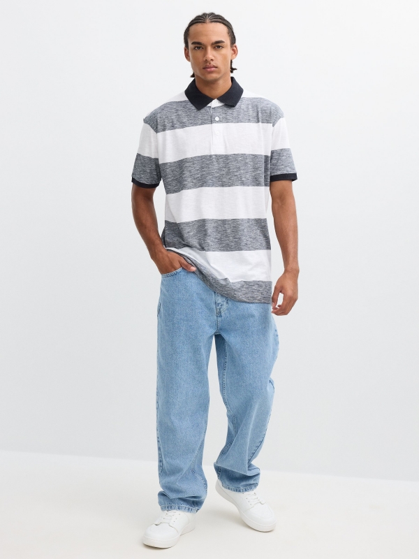 Woven striped polo white front view