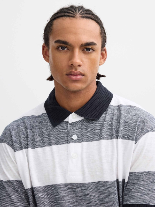 Woven striped polo white detail view