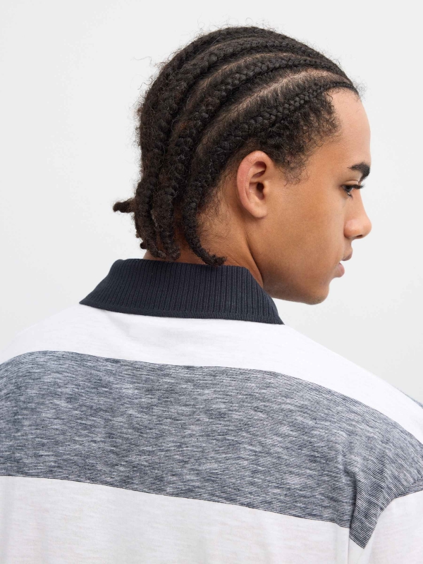 Woven striped polo white detail view