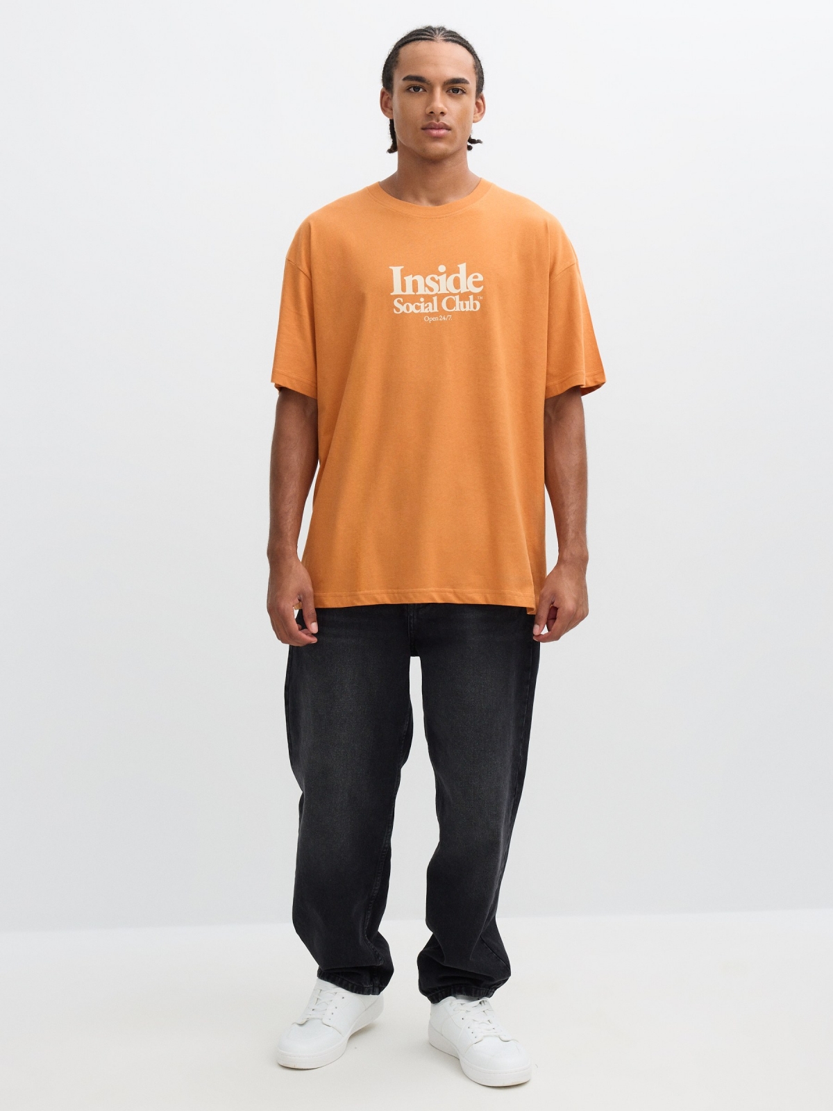 Inside social club t-shirt cinnamon front view