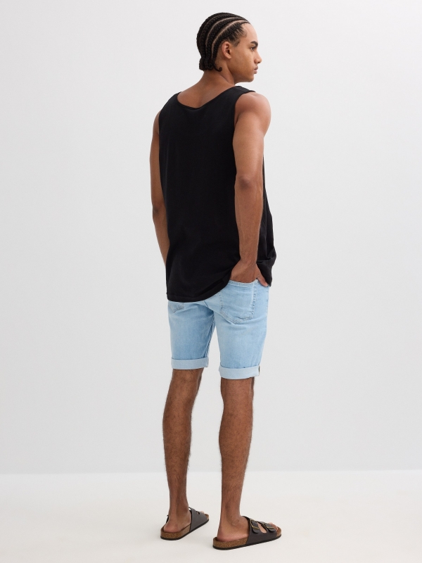 Calções de Bermudas Skinny Denim azul vista meia traseira