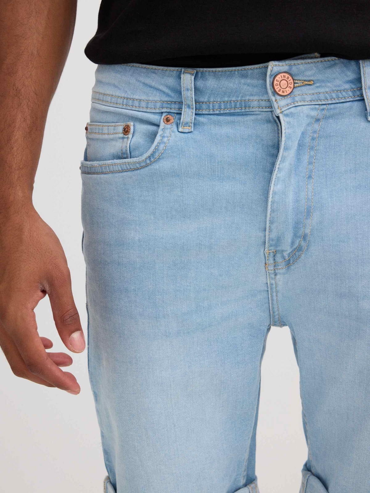 Calções de Bermudas Skinny Denim azul vista detalhe
