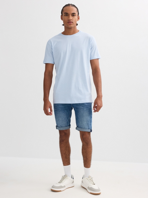 Distressed blue denim bermuda blue middle front view