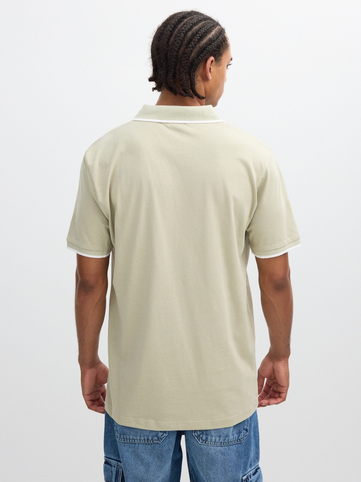 Basic V-neck polo greyish green middle back view