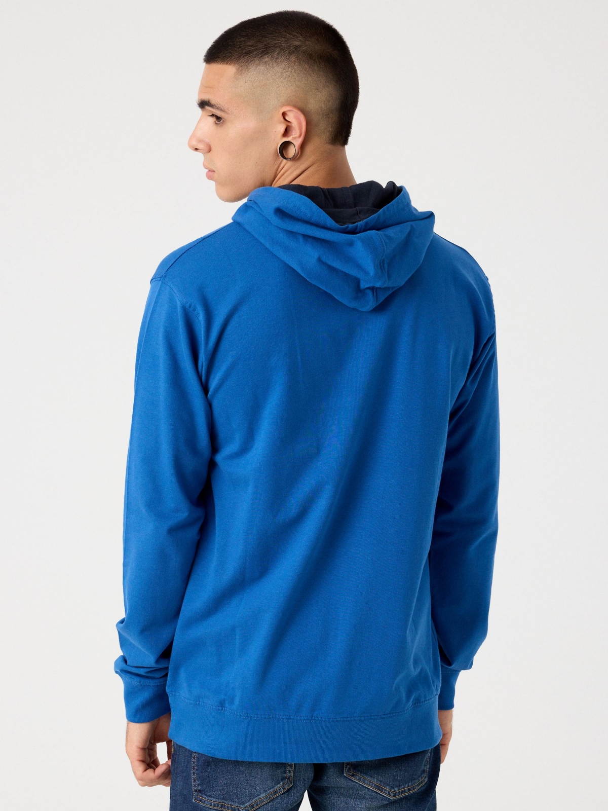 Basic kangaroo sweatshirt blue middle back view