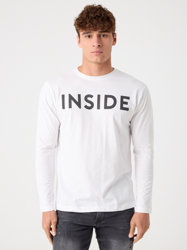 Basic T-shirt with logo white middle front view