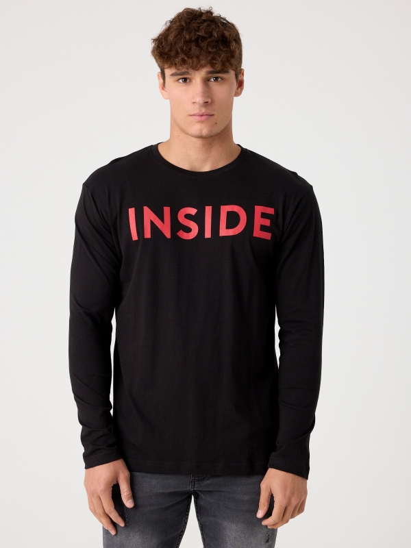 Basic T-shirt with logo black middle front view