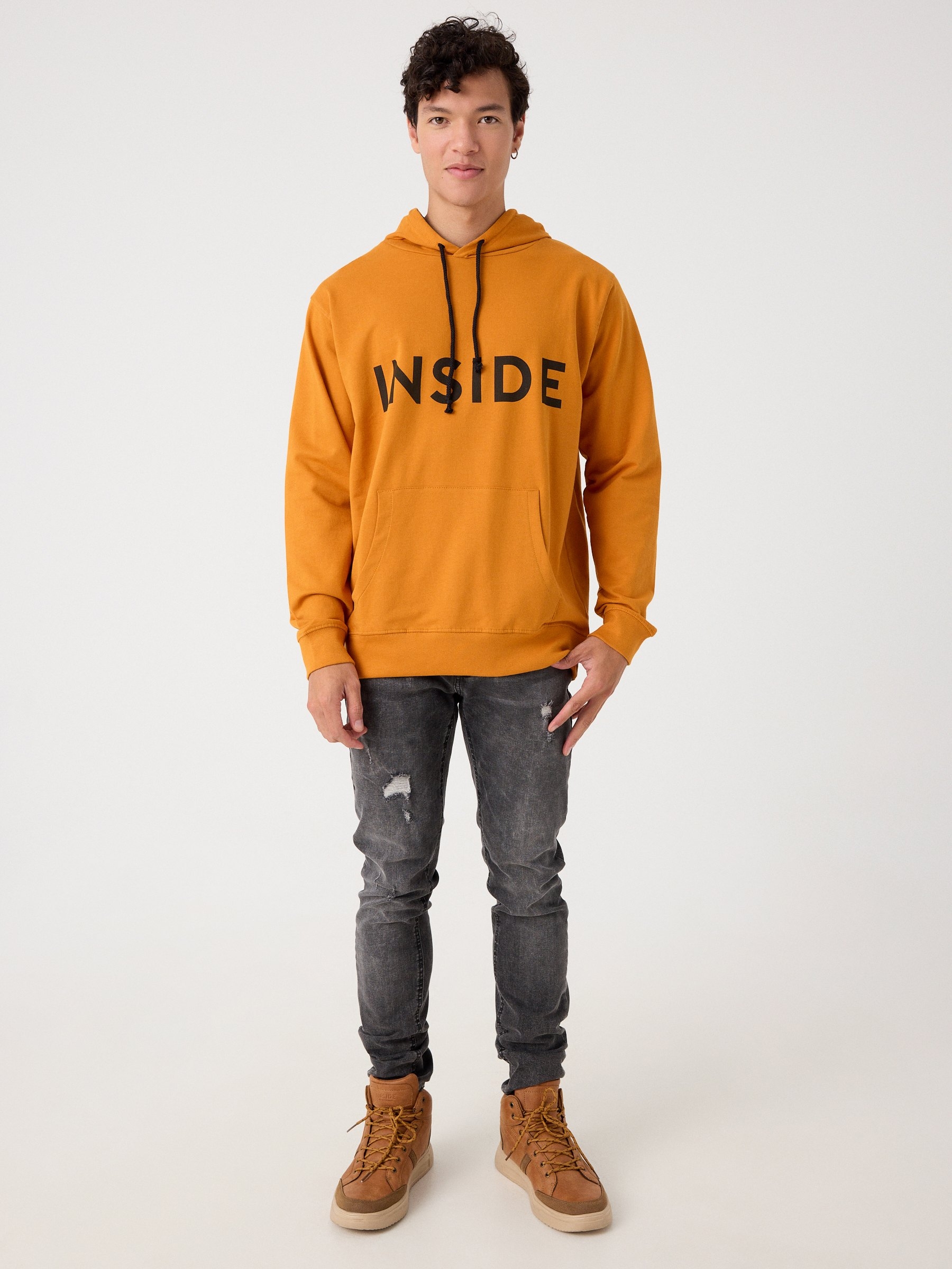 Basic kangaroo sweatshirt yellow middle front view