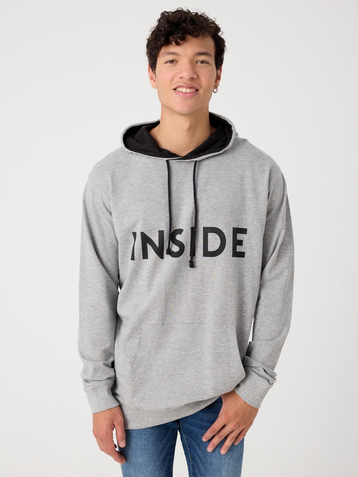 Basic kangaroo sweatshirt melange grey middle front view