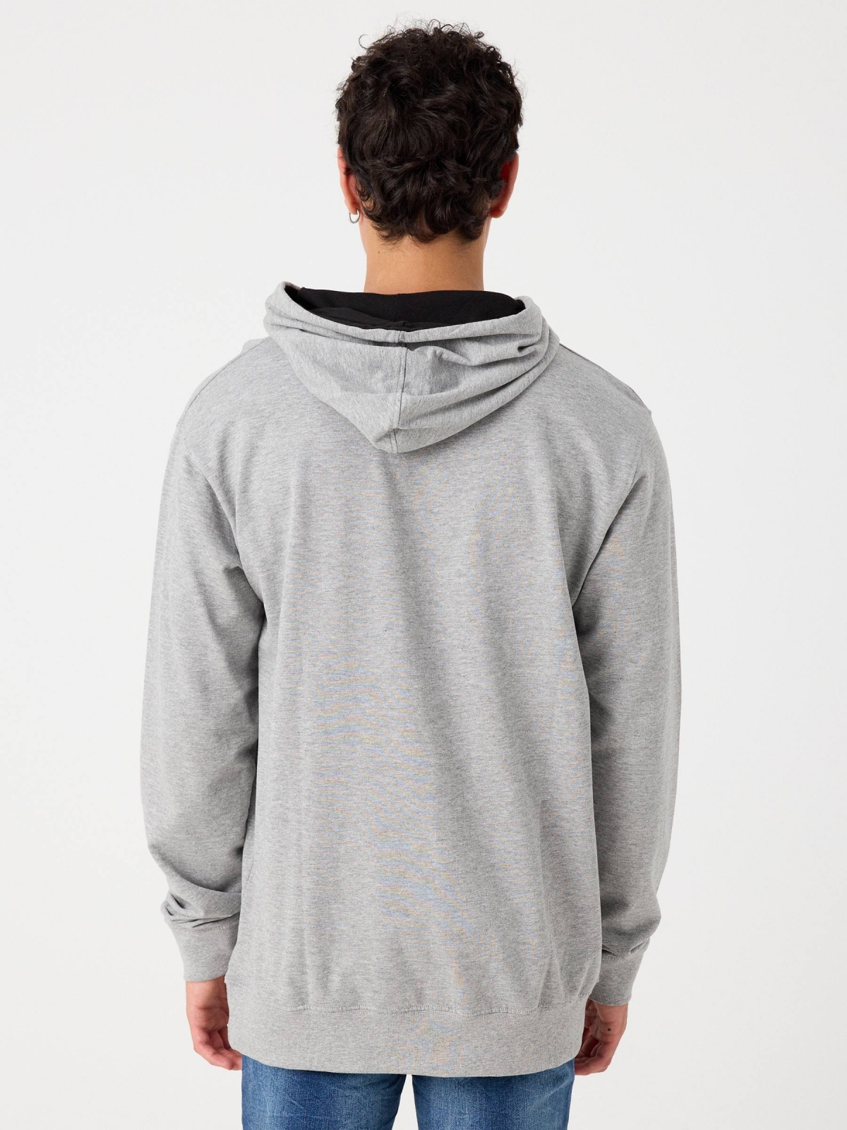 Sudadera básica canguro gris melange vista media trasera