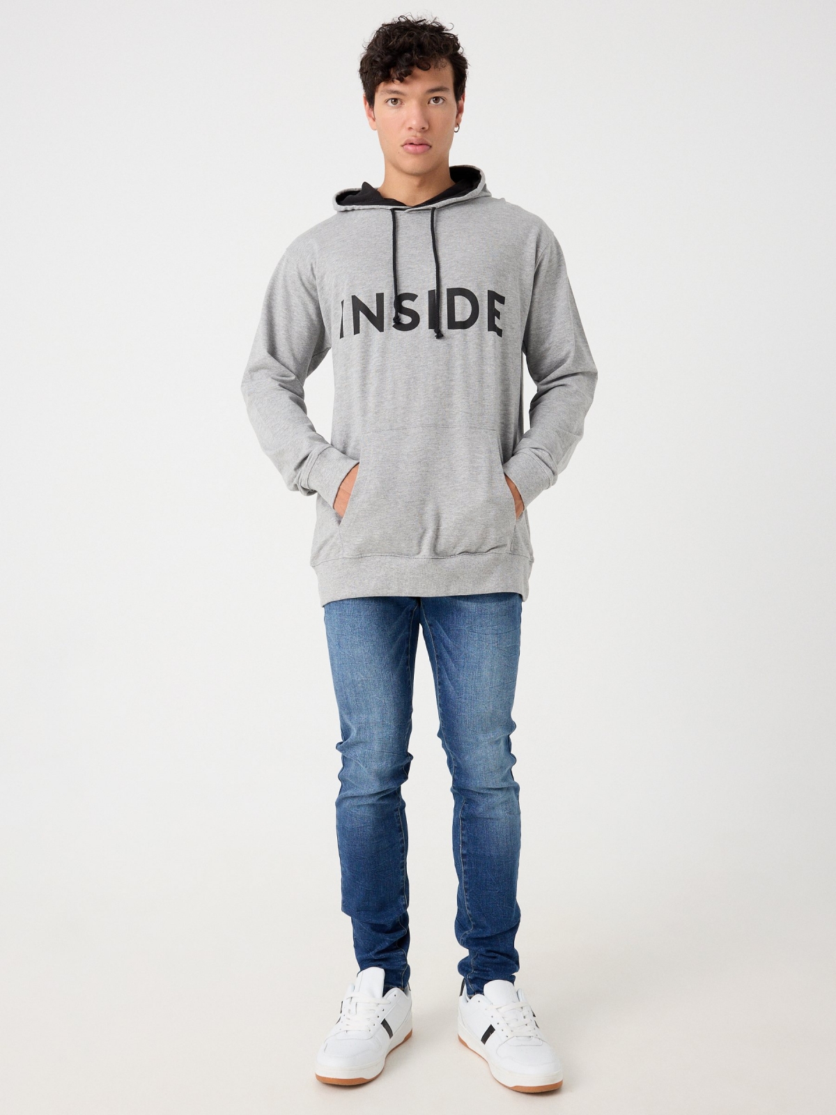 Basic kangaroo sweatshirt melange grey front view