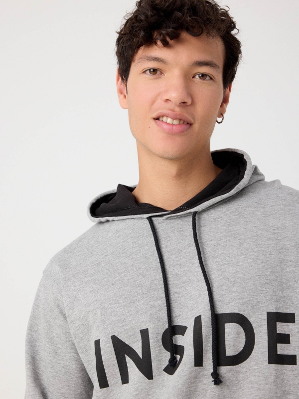 Basic kangaroo sweatshirt melange grey detail view