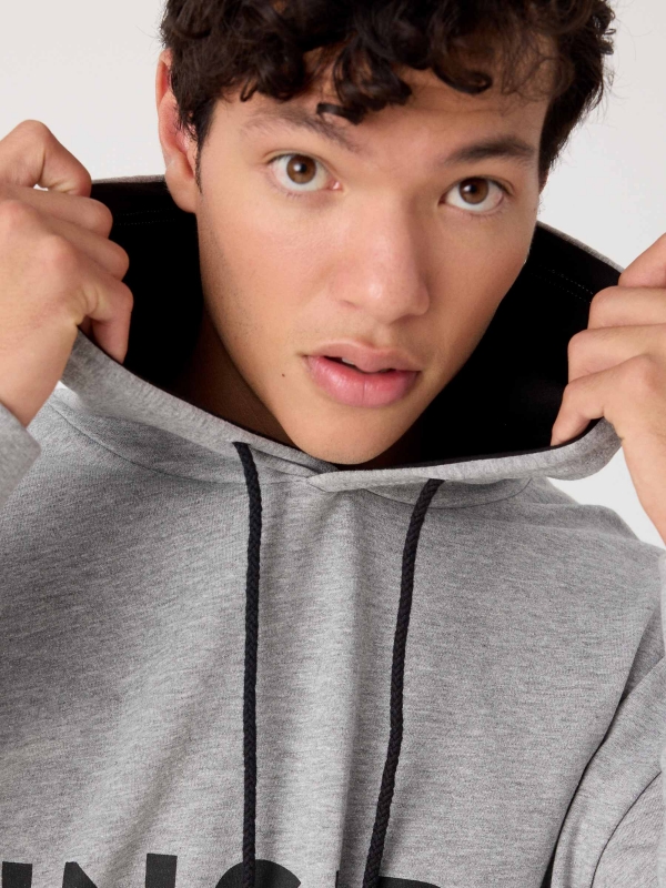 Basic kangaroo sweatshirt melange grey detail view