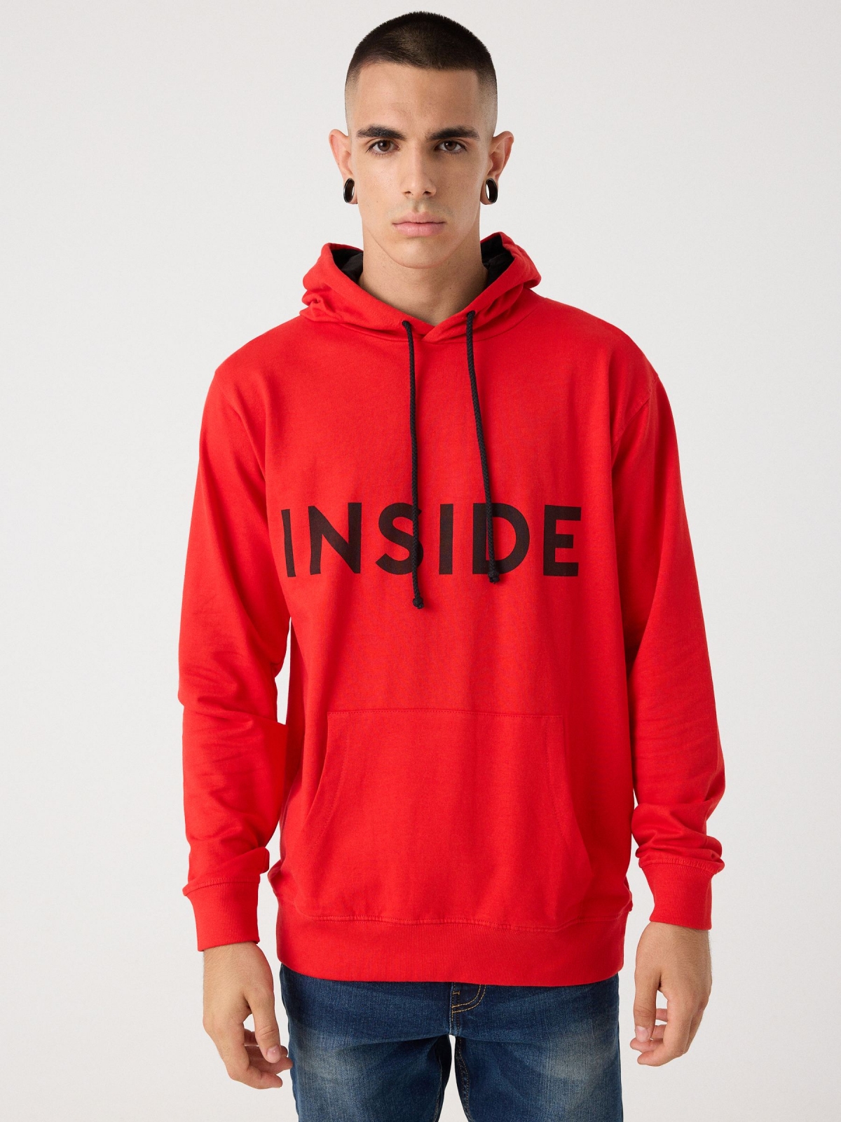 Basic kangaroo sweatshirt red middle front view