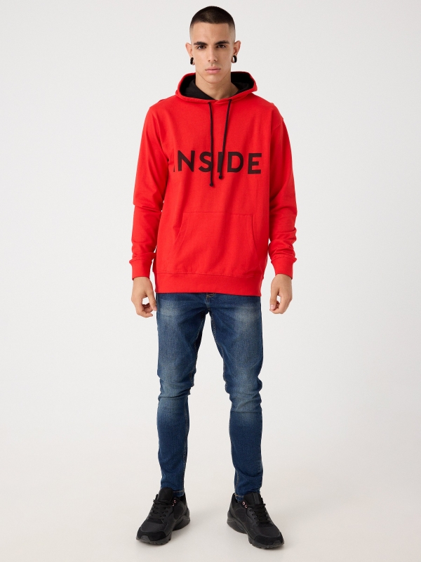 Sudadera básica canguro rojo vista general frontal