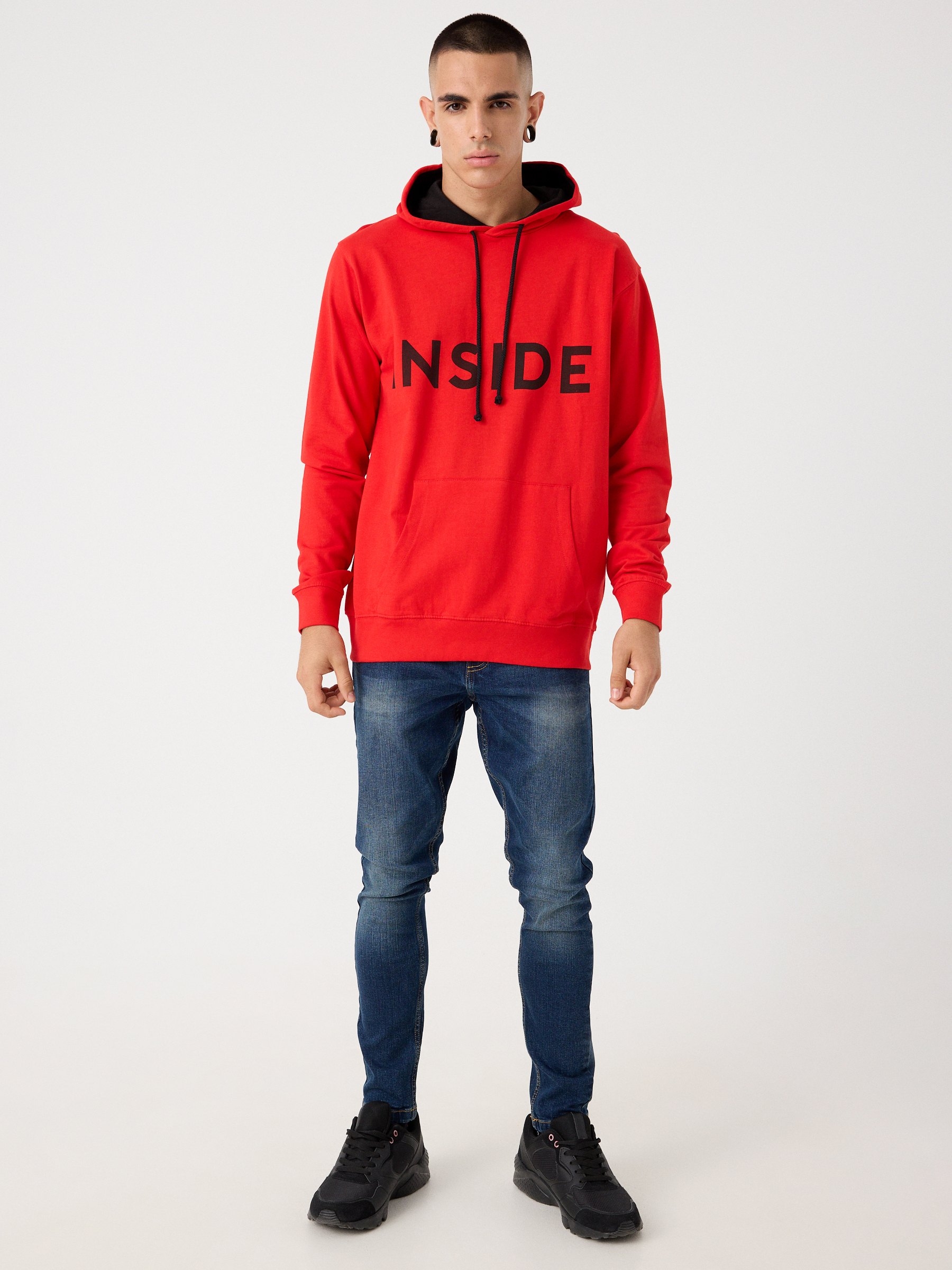 Basic kangaroo sweatshirt red middle front view