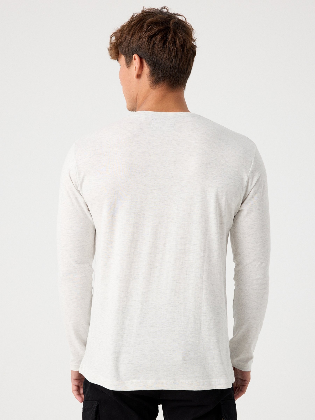 T-shirt básica com logótipo melange claro vista meia traseira