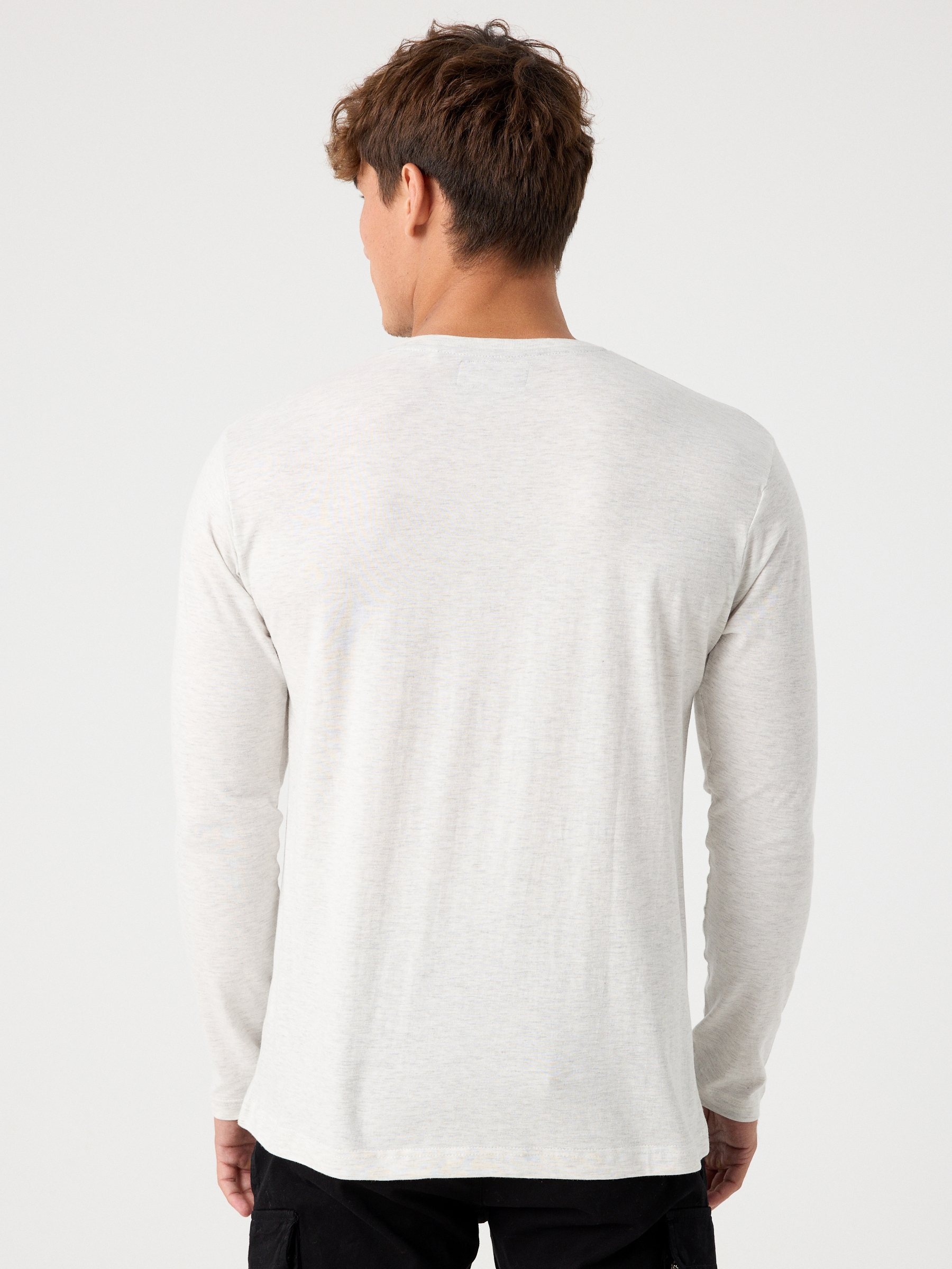 T-shirt básica com logótipo melange claro vista meia frontal