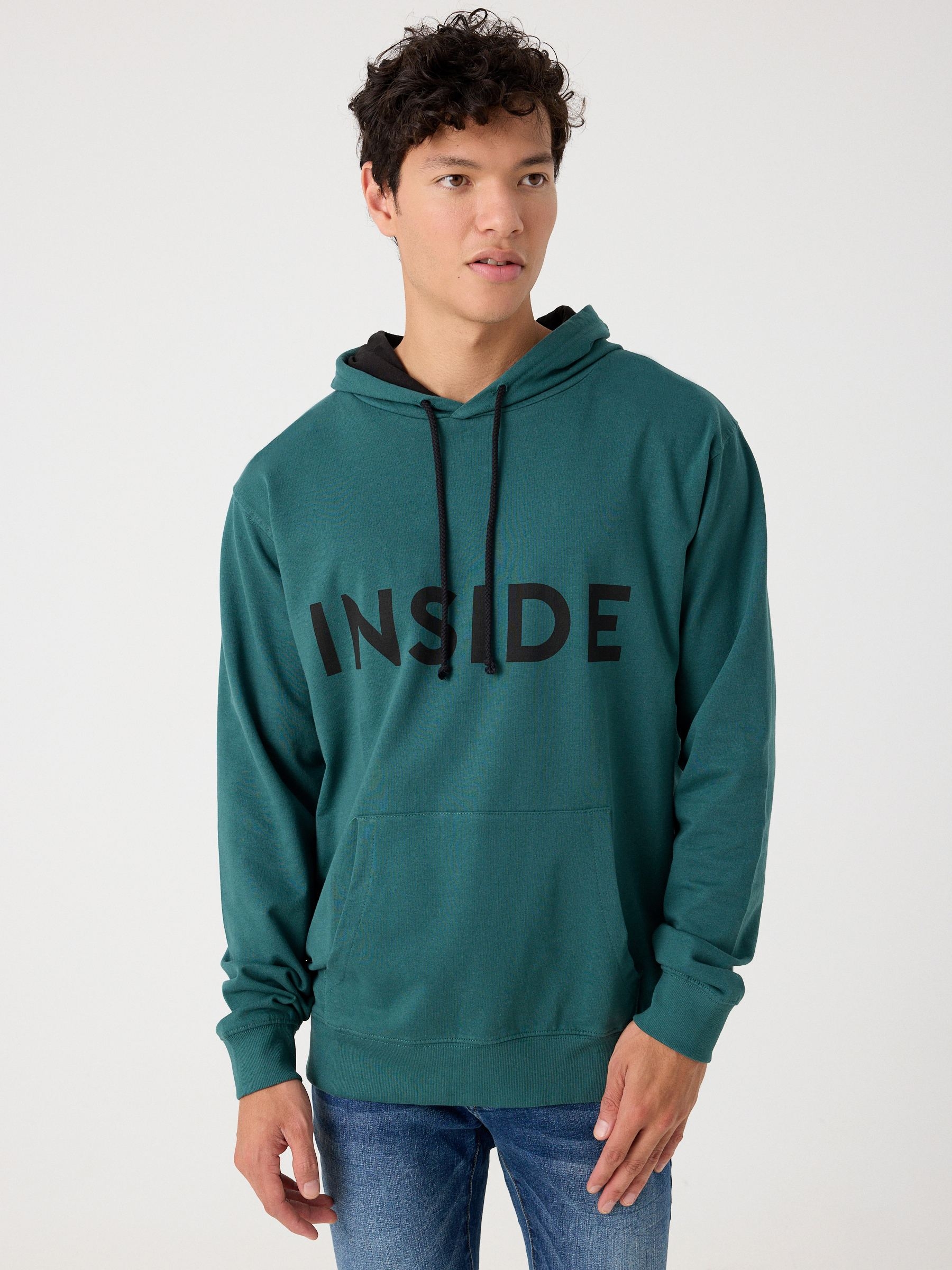 INSIDE Sudadera básica canguro, Verde, L