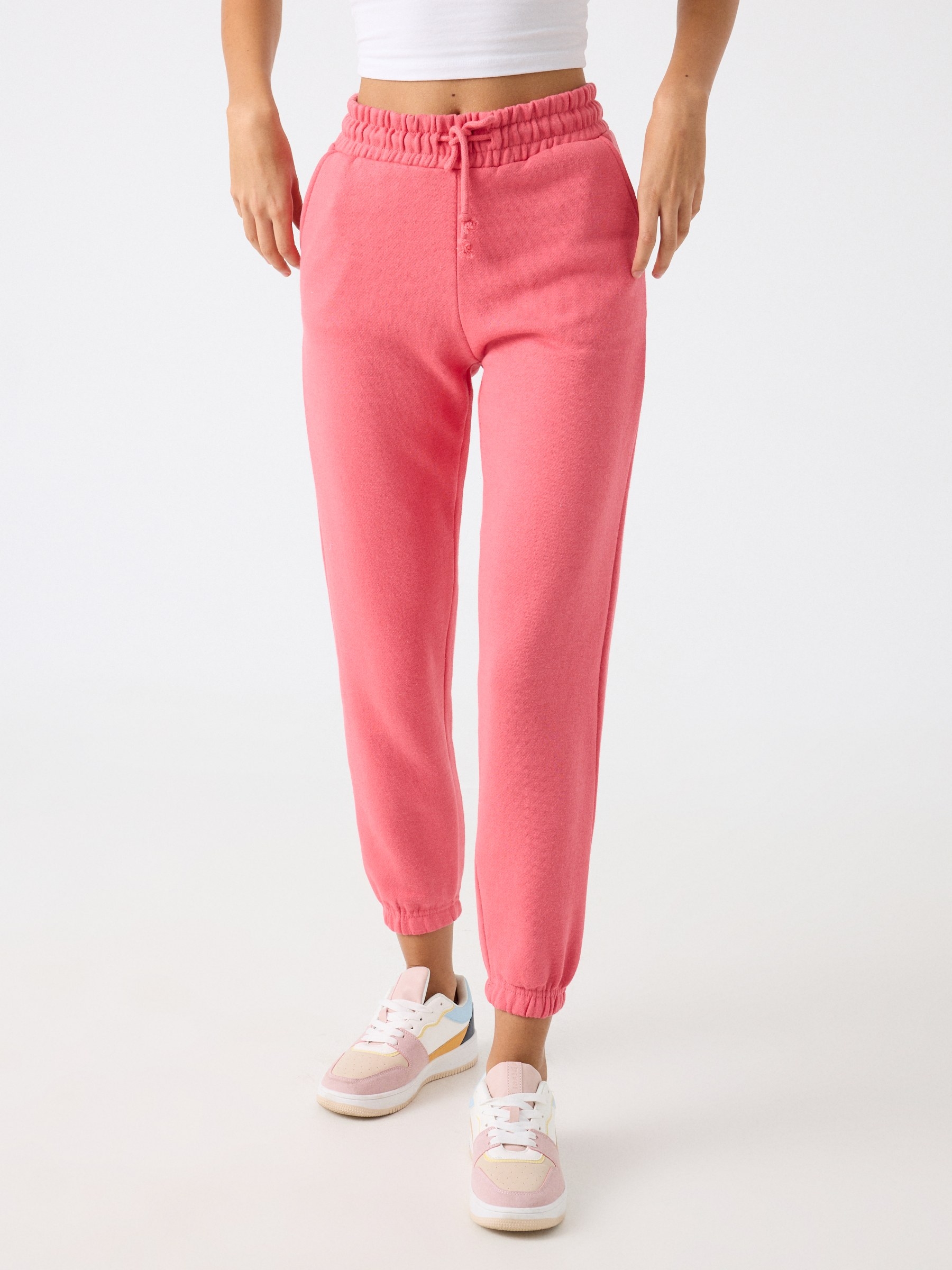 Plush joggers coral front view