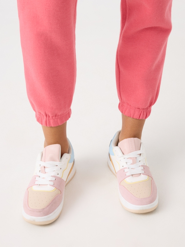 Plush joggers coral detail view