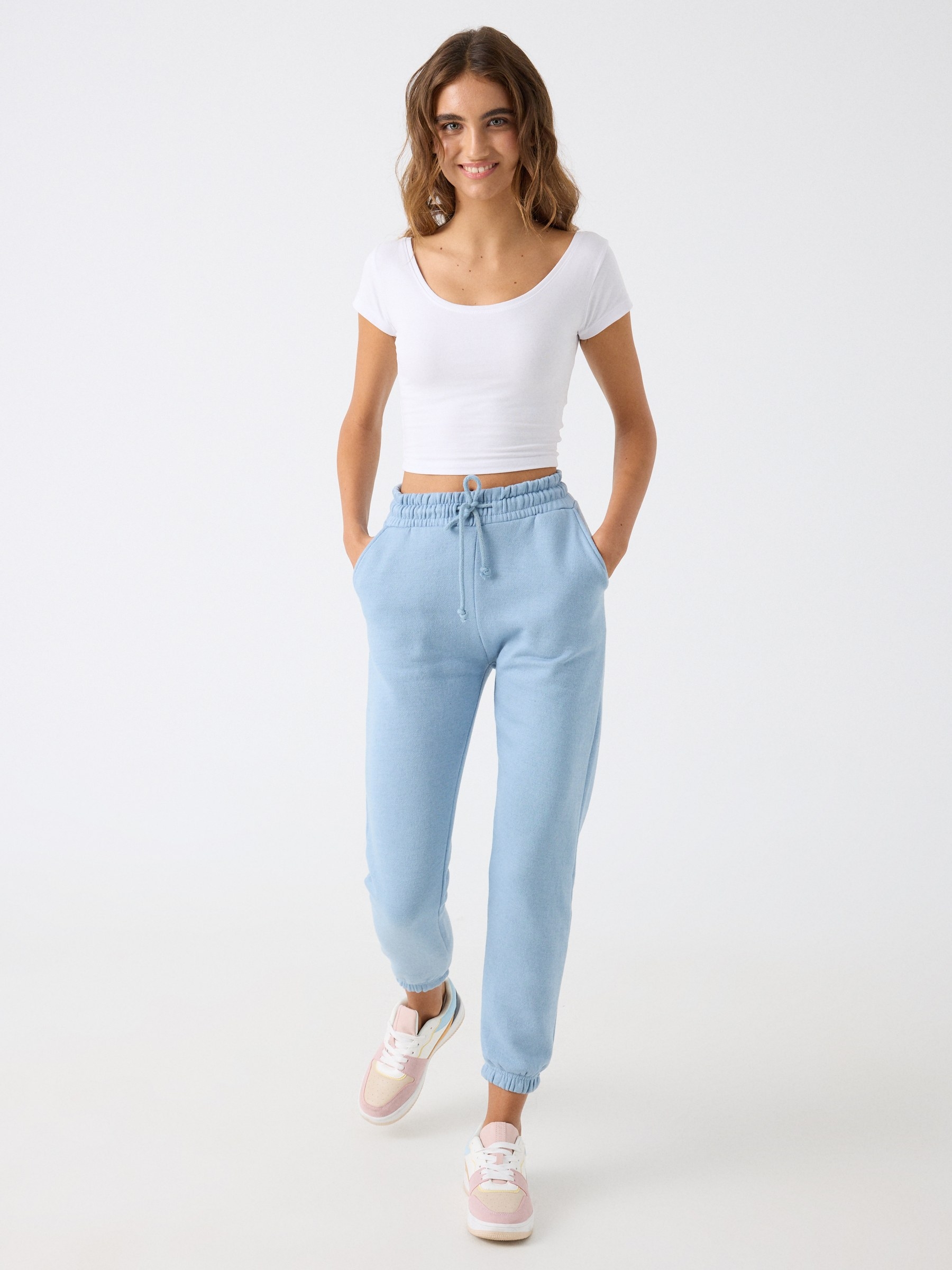 Plush joggers light blue front view