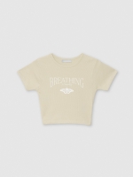 %Pto% Ribbed short sleeve crop top taupe front view
