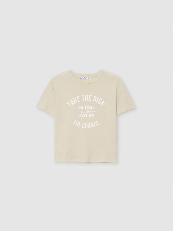 Camiseta de manga curta com texto taupe vista frontal