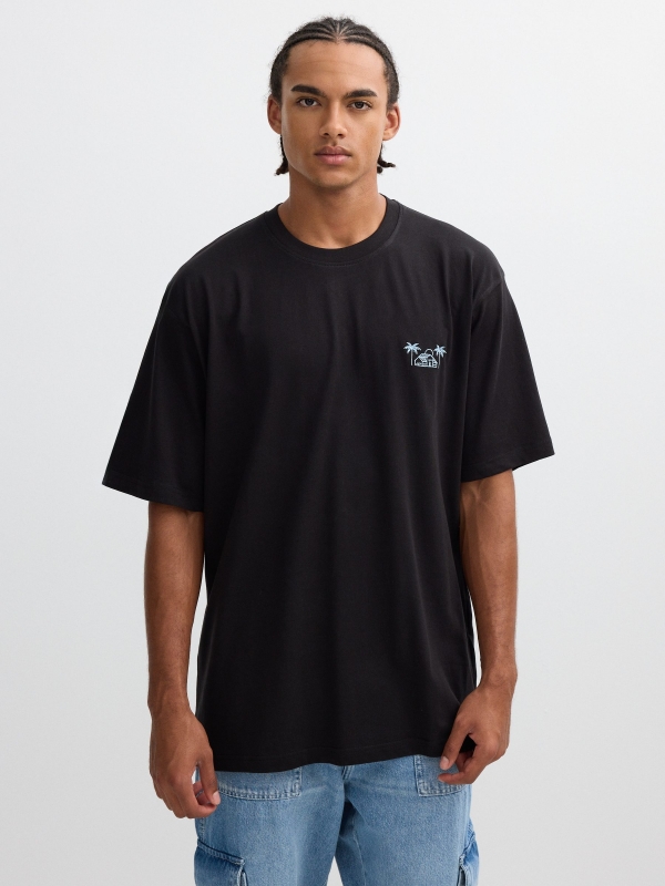 Short-sleeve Caribbean shirt black middle front view