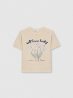 %Pto% Camiseta de manga curta floral taupe vista frontal