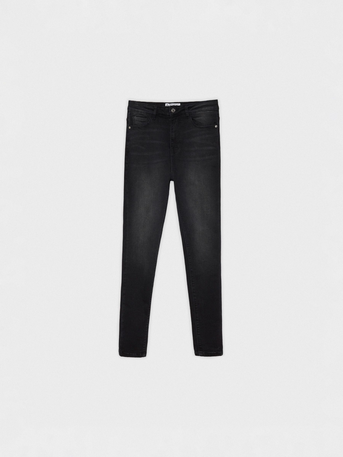  Black high rise skinny jeans black front view