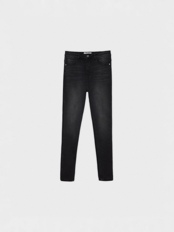  Black high rise skinny jeans black front view