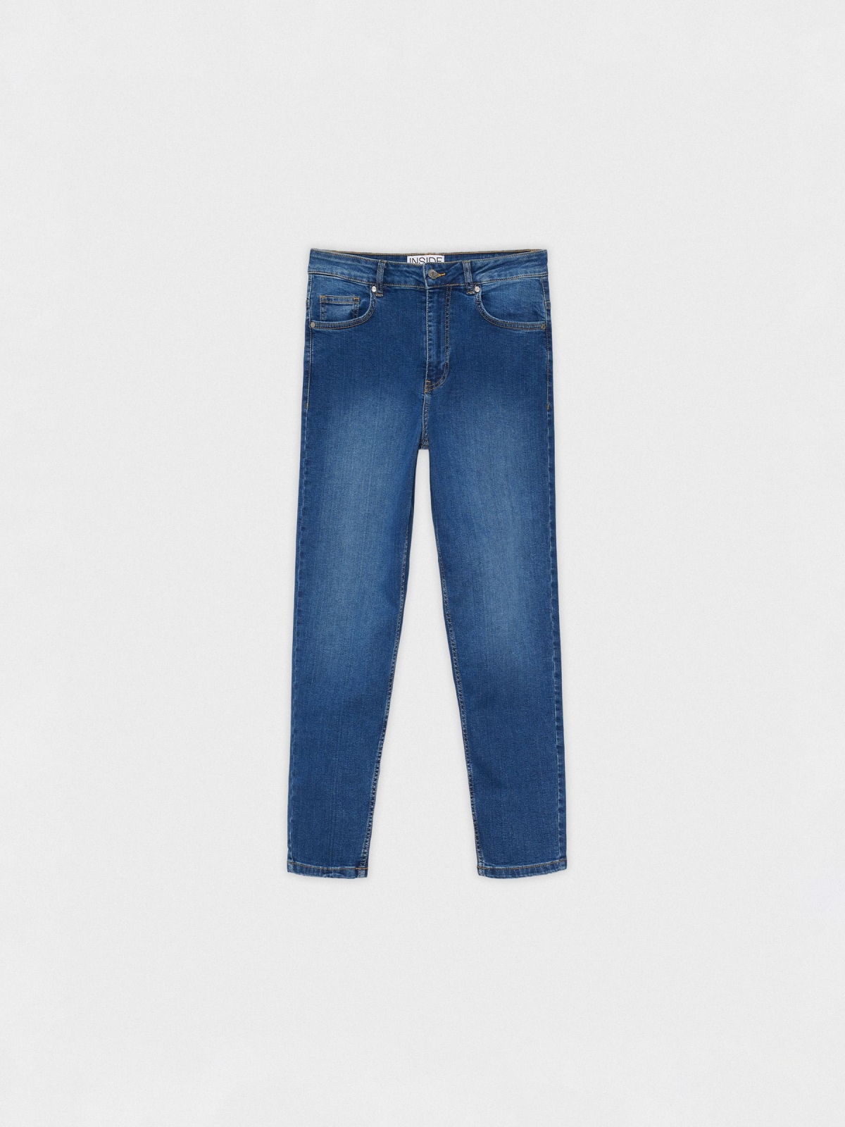  Jeans mom slim denim modernos azul oscuro vista frontal