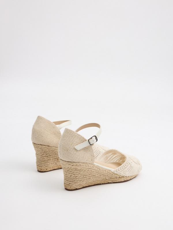 Jute wedge with embroidery off white 45º back view