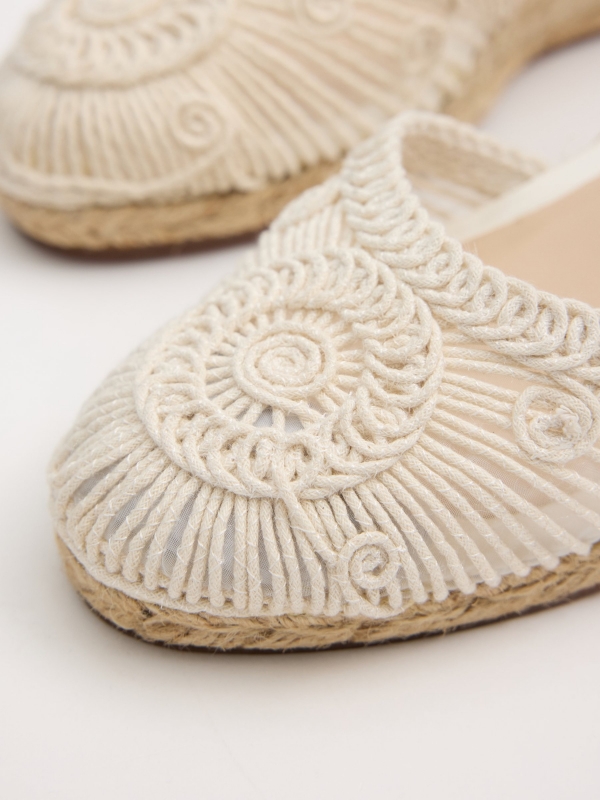 Jute wedge with embroidery off white zenithal view