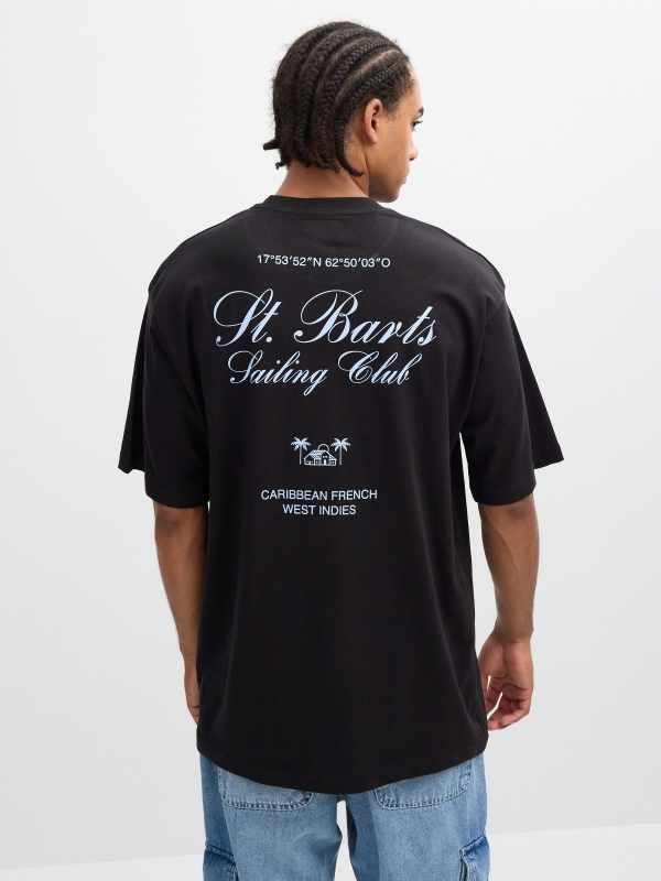 Short-sleeve Caribbean shirt black middle back view