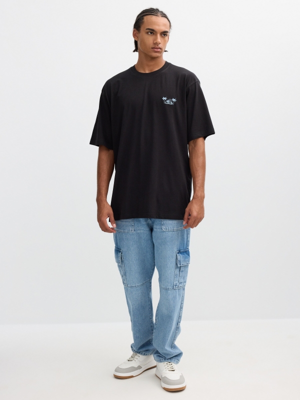 Short-sleeve Caribbean shirt black front view