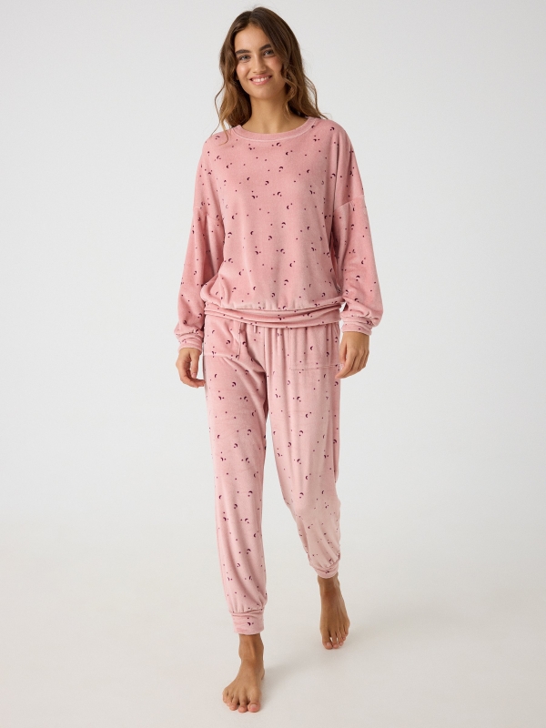 Velvet pajamas pink front view