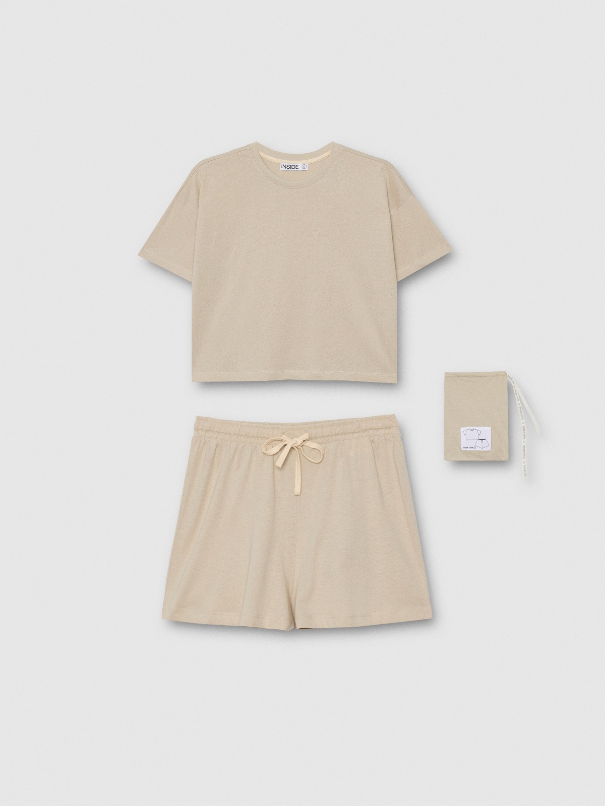  Plain printed cotton pajamas taupe front view upper part