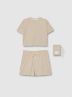 %Pto% Plain printed cotton pajamas taupe front view upper part