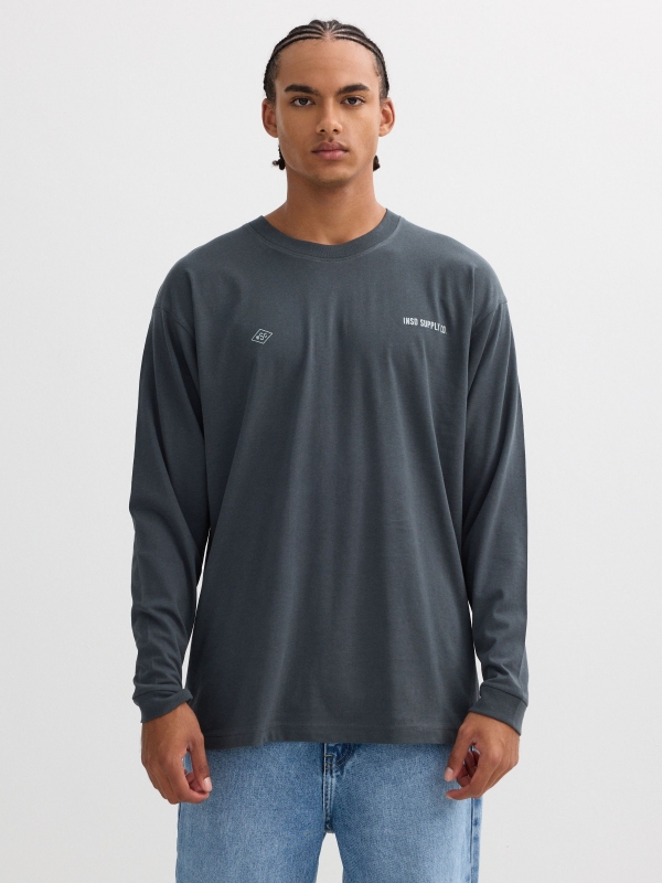 Long-sleeve team print shirt blue middle front view