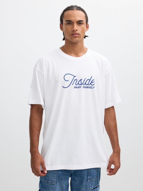 Camiseta texto Inside blanco vista media frontal