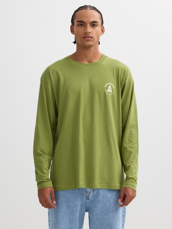 Camiseta manga larga estampado nature verde vista media frontal