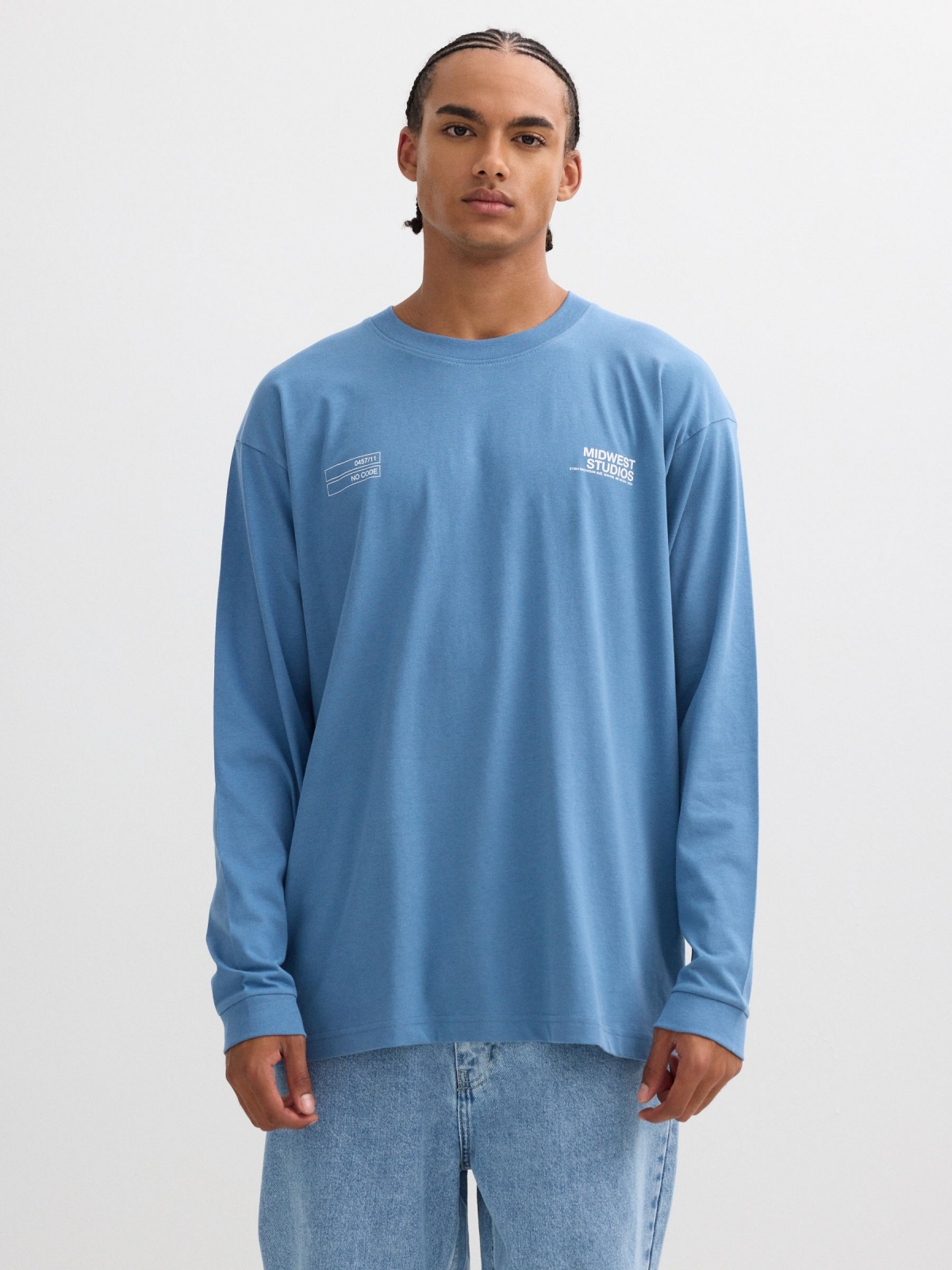Camiseta manga larga estampado Studios azul vista media frontal