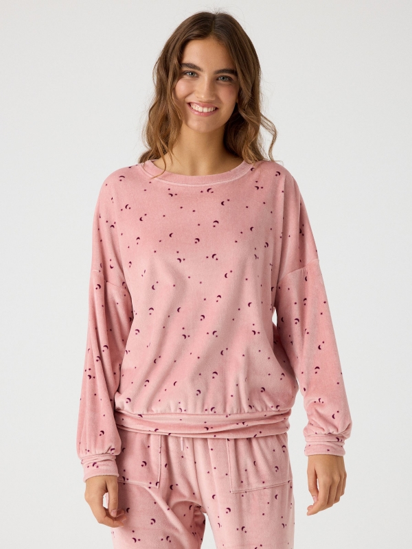 Velvet pajamas pink middle back view
