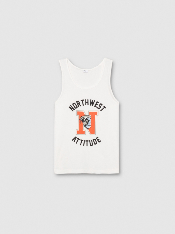  Camiseta de tirantes estampado deportivo blanco roto vista frontal