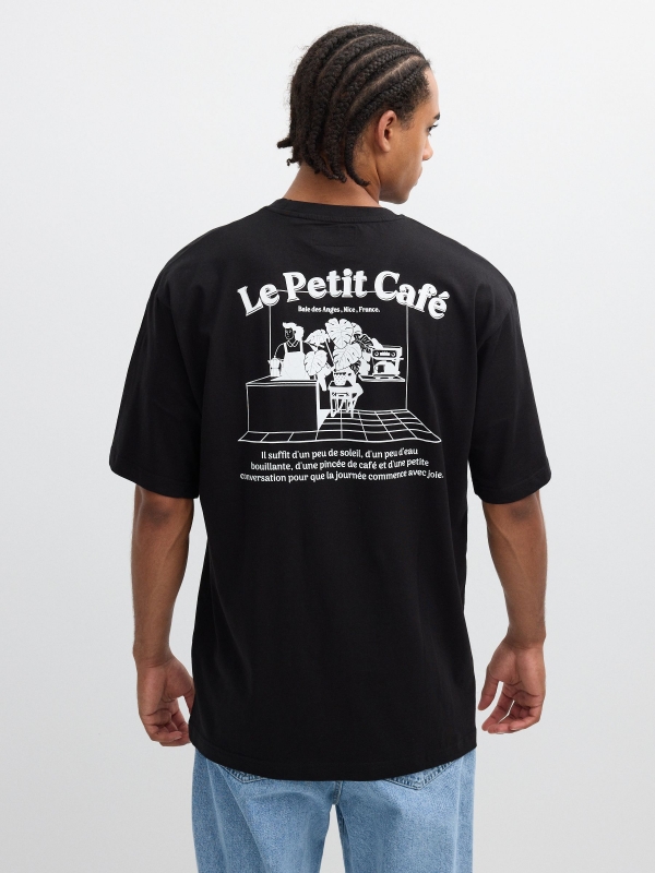 Petit café print t-shirt black middle back view