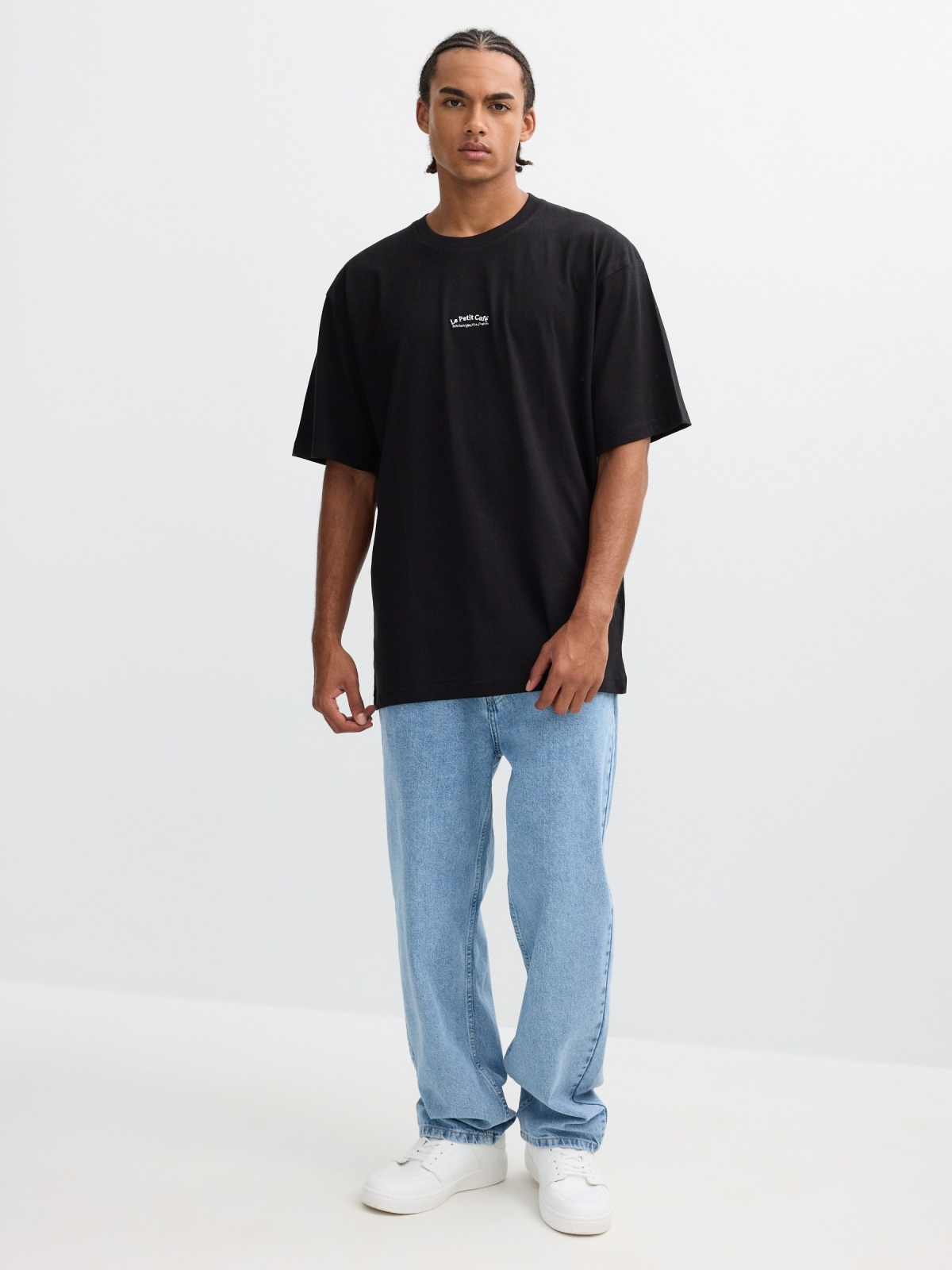 Petit café print t-shirt black front view